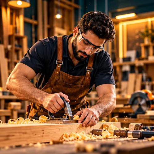 نجار يعمل على قطعة خشبية