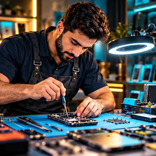 فني يصين هاتفًا محمولًا