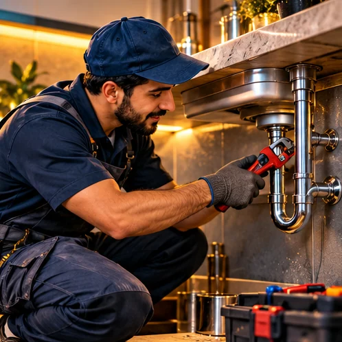 سباك أثناء صيانة المواسير