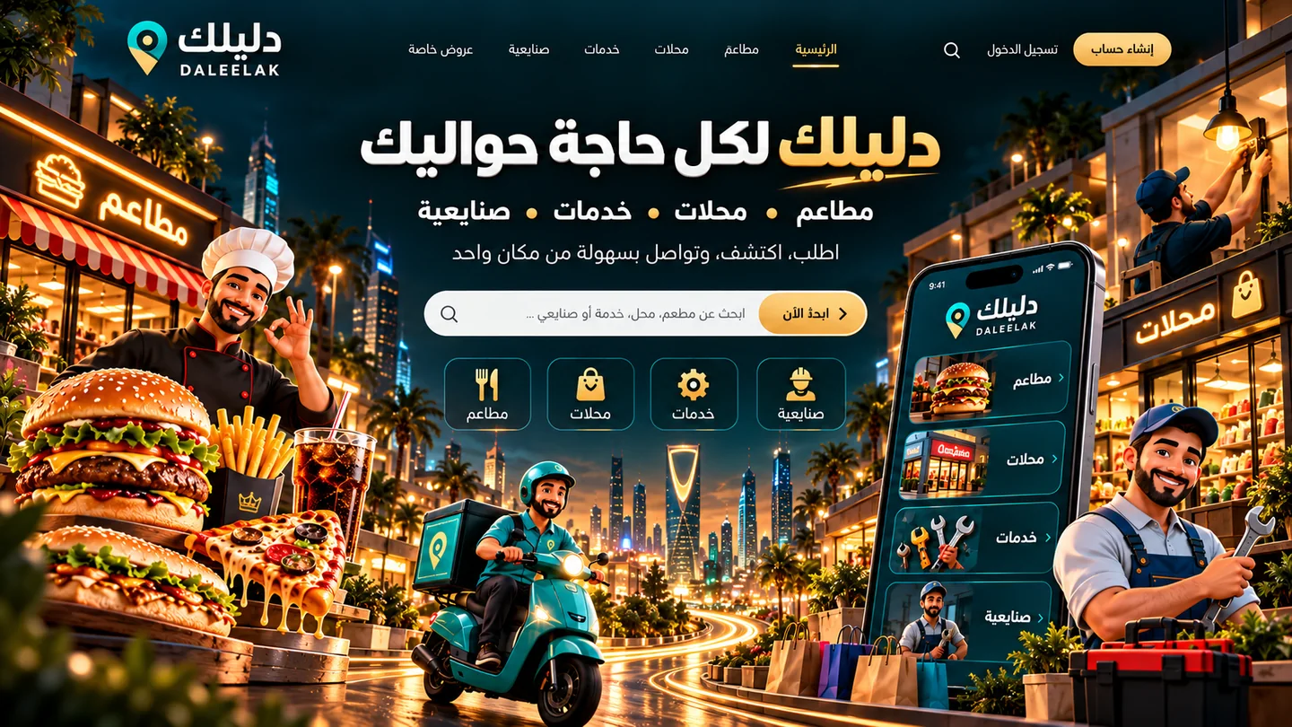تصميم ترويجي لدليلك يعرض المطاعم والمحلات والخدمات والصنايعية